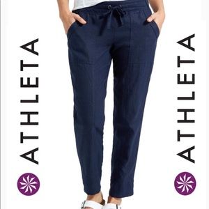 Athleta Linen Reverie Size 6 Navy Blue Pants
